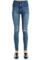 Bayan Mavi Yüksek Bel Skinny Denim Pantolon