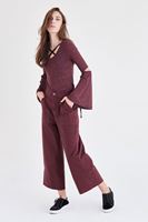 Bayan Bordo Bol Kesim Kısa Paça Pantolon