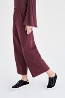 Bayan Bordo Bol Kesim Kısa Paça Pantolon