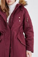 Bayan Bordo Kapüşonlu Kürklü Parka