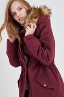 Bayan Bordo Kapüşonlu Kürklü Parka