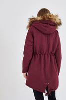 Bayan Bordo Kapüşonlu Kürklü Parka