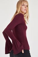 Bayan Bordo Kolları Volan Detaylı Bluz