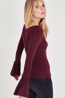 Bayan Bordo Kolları Volan Detaylı Bluz
