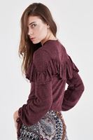 Bayan Bordo Fırfır Detaylı Bluz