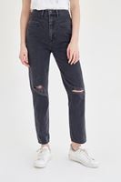 Bayan Siyah Yüksek Bel Boyfriend Jean
