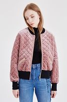 Bayan Pembe Kadife Kapitoneli Bomber Ceket