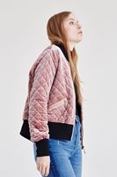 Bayan Pembe Kadife Kapitoneli Bomber Ceket