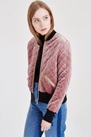 Bayan Pembe Kadife Kapitoneli Bomber Ceket