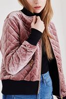 Bayan Pembe Kadife Kapitoneli Bomber Ceket