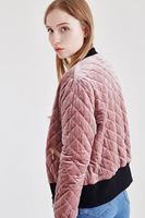 Bayan Pembe Kadife Kapitoneli Bomber Ceket