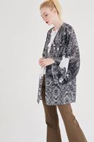 Bayan Siyah Etnik Desenli Kimono