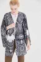 Bayan Siyah Etnik Desenli Kimono