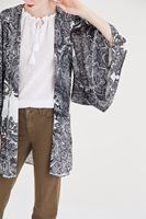 Bayan Siyah Etnik Desenli Kimono