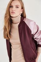 Bayan Bordo Saten Bomber Ceket