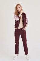 Bayan Bordo Saten Bomber Ceket