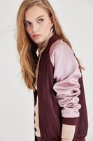Bayan Bordo Saten Bomber Ceket