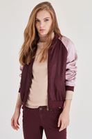 Bayan Bordo Saten Bomber Ceket