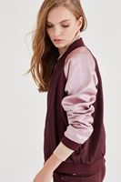 Bayan Bordo Saten Bomber Ceket
