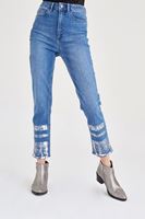 Bayan Mavi Metalik Baskılı Denim Pantolon