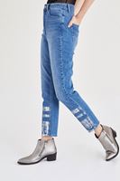 Bayan Mavi Metalik Baskılı Denim Pantolon