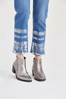 Bayan Mavi Metalik Baskılı Denim Pantolon