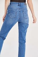 Bayan Mavi Metalik Baskılı Denim Pantolon
