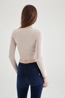 Bayan Krem Triko Croptop