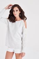 Bayan Gri Omuz Dekolteli Dantel Detaylı Sweatshirt