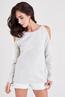 Bayan Gri Omuz Dekolteli Dantel Detaylı Sweatshirt