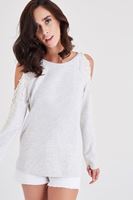 Bayan Gri Omuz Dekolteli Dantel Detaylı Sweatshirt