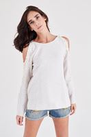 Bayan Gri Omuz Dekolteli Dantel Detaylı Sweatshirt