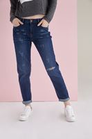 Bayan Mavi Yıpratılmış Yırtık Detaylı Boyfriend Jean