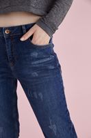 Bayan Mavi Yıpratılmış Yırtık Detaylı Boyfriend Jean