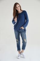 Bayan Mavi Yıpratılmış Yırtık Detaylı Boyfriend Jean