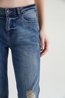 Bayan Mavi Yıpratılmış Yırtık Detaylı Boyfriend Jean