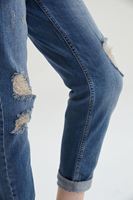 Bayan Mavi Yıpratılmış Yırtık Detaylı Boyfriend Jean