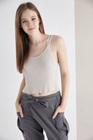 Bayan Krem Askılı Croptop