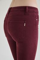 Bayan Bordo Düşük Bel Dar Paça Esnek Pantolon