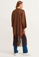 Bayan Krem Süet Püsküllü Kimono Ceket