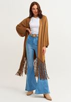 Bayan Kahverengi Süet Püsküllü Kimono Ceket