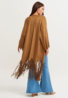 Bayan Kahverengi Süet Püsküllü Kimono Ceket