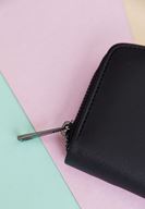 Women Black Zipper Detailed Texture Wallet