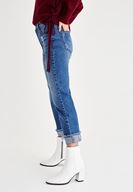 Bayan Mavi Paça Detaylı Denim Pantolon