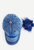 Bayan Mavi Ponpon Detaylı Denim Şapka