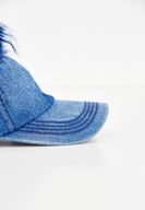 Bayan Mavi Ponpon Detaylı Denim Şapka