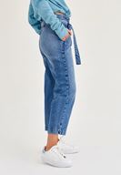 Bayan Mavi Kemerli Bol Jean Pantolon
