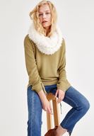 Women Cream Furry Scarf