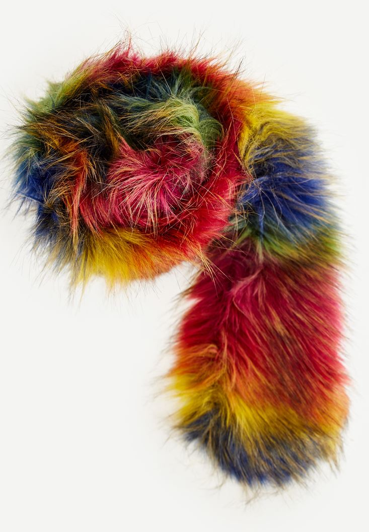 Women Mixed Fake Fur Colorful Shawl