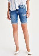 Bayan Lacivert Denim Diz Üstü Şort